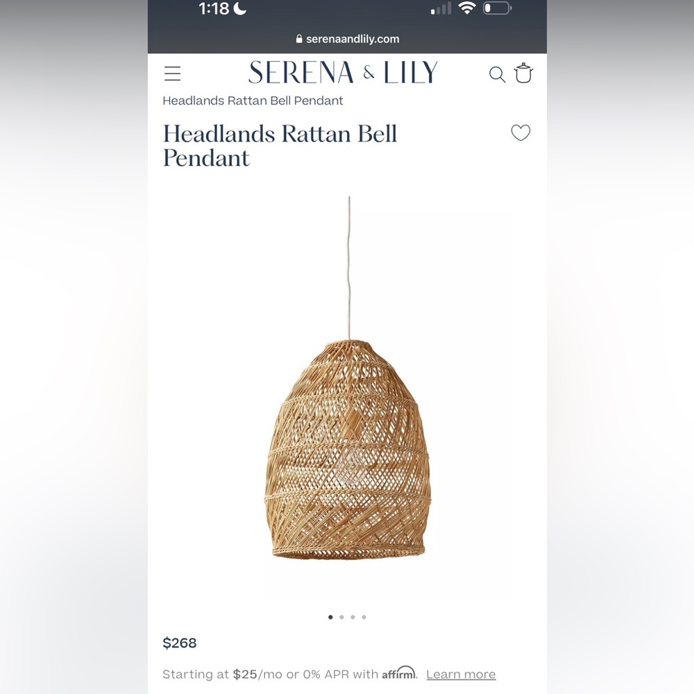 Serena & Lily 2 Unopened New Natural Woven Rattan Bell Pendants
